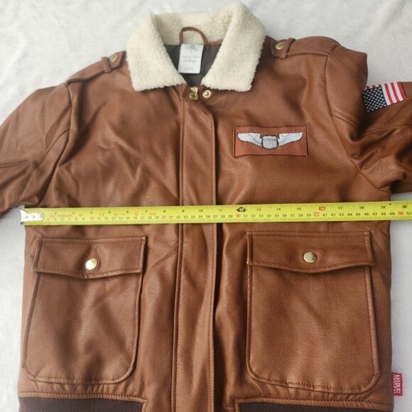 Disney Store Captain Marvel Brown Faux Leather Bomber Jacket Patch Small Unisex - Picture 13 of 16